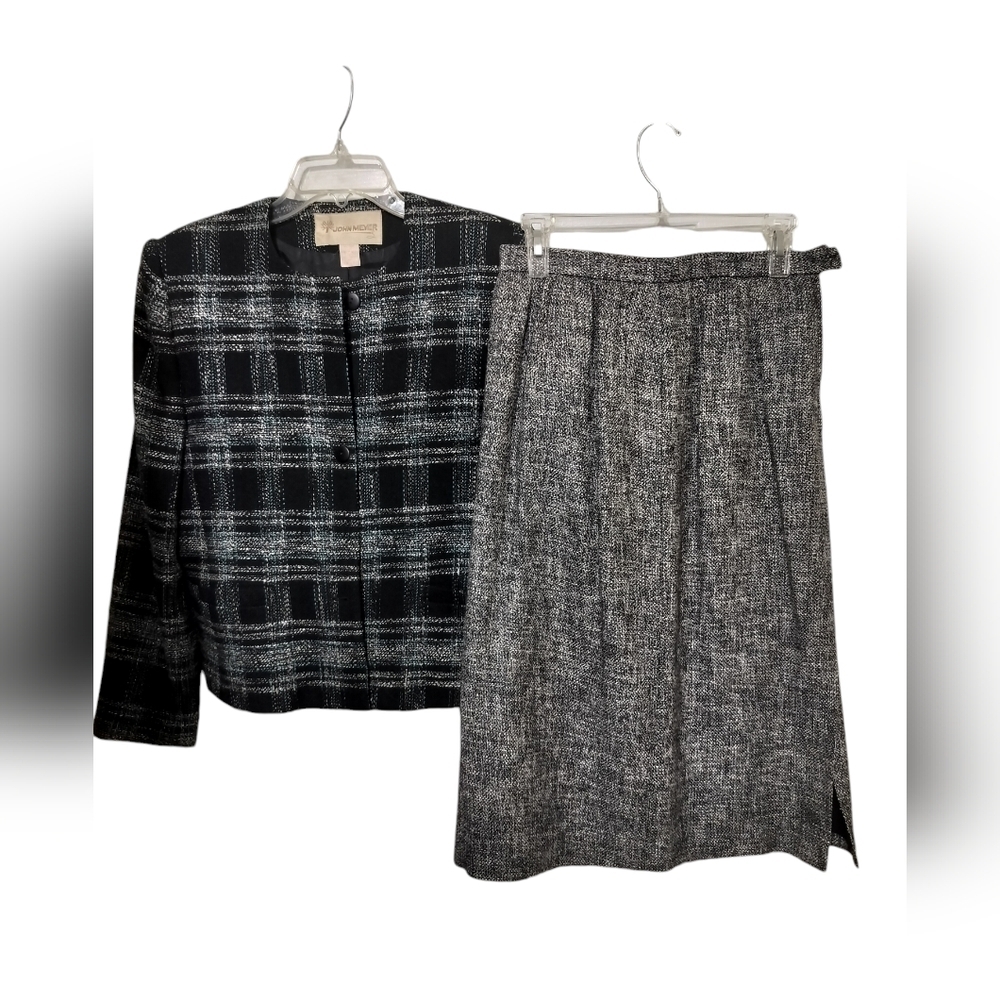 2843)Vintage John Meyer Wool Blend Plaid Two  Piece Skirt Suit Blazer Size 10